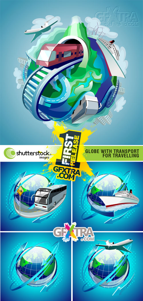Globe with Transport for Travelling 5xEPS - Vector SS