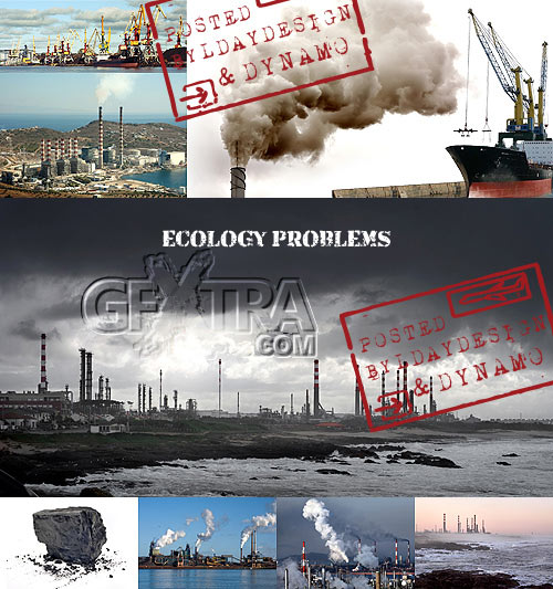 Ecology problems: Industrial factories, plants & oil refinery - Stock Photo
