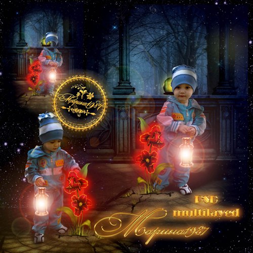 Children's Template for Photoshop - Red flower
