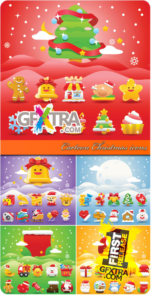 Cartoon Christmas Icons 5xEPS