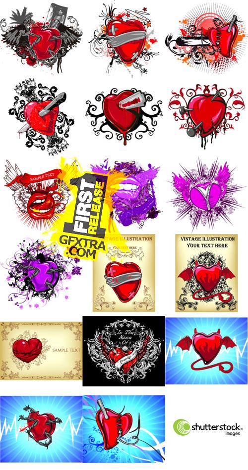 Bloody Heart Vector Designs for Fashion - 35xEPS