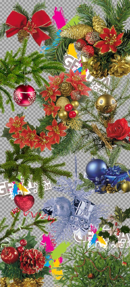 Fir Branches and Christmas Decorations, 46xPNG [Transparent]