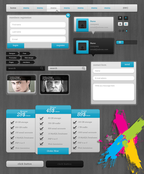Light Blue Collection of Web Forms and Elements