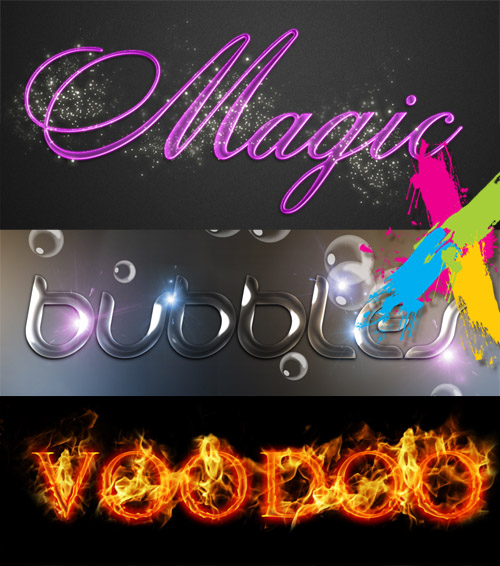 3 Text Effects - Magic, Bubble, Fire