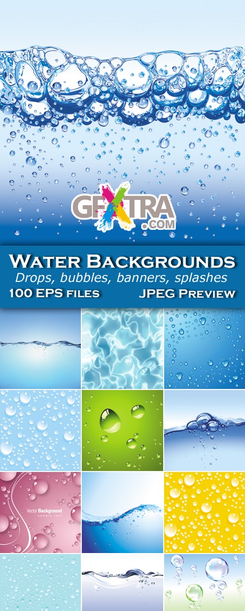 Water Drops, Bubbles, Splashes, Backgrounds Vector Pack