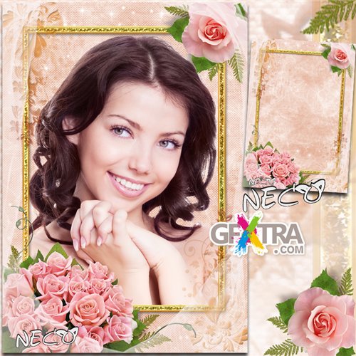 Romantic frame with pink roses - Pink elegance