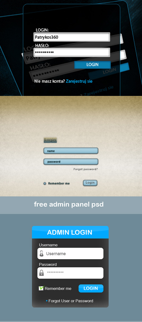 Free admin login panel psd