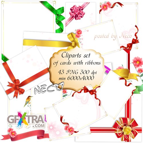 Cliparts set of cards with ribbons for decoration