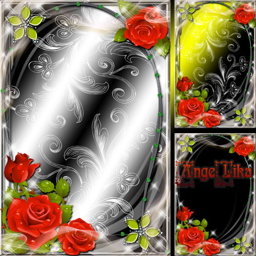 Flower Frame with Red Roses - Love Symbol