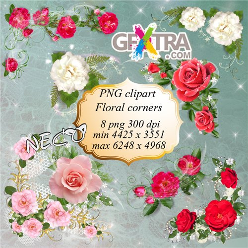 PNG clipart - Floral corners with white, pink and red roses