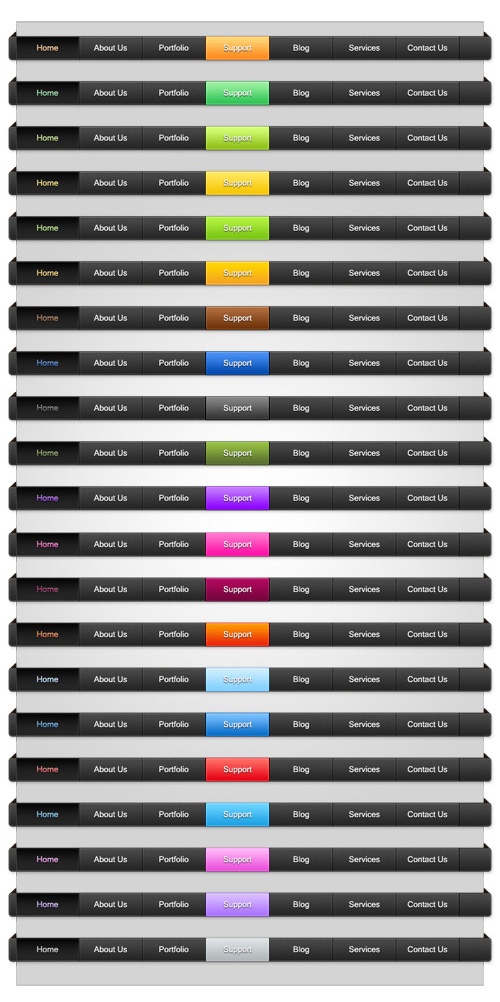 Colored web menus psd