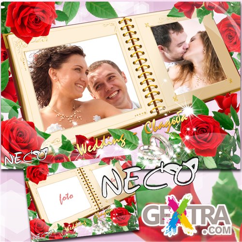 Wedding Frame - Opened an album for photos with red roses