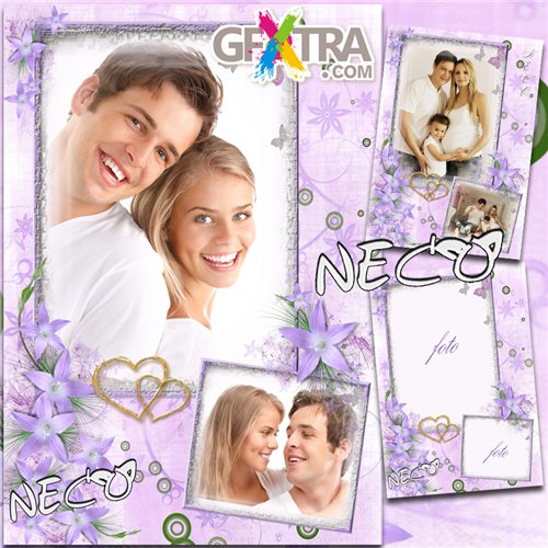 Family Frame with flowers - Happy Family