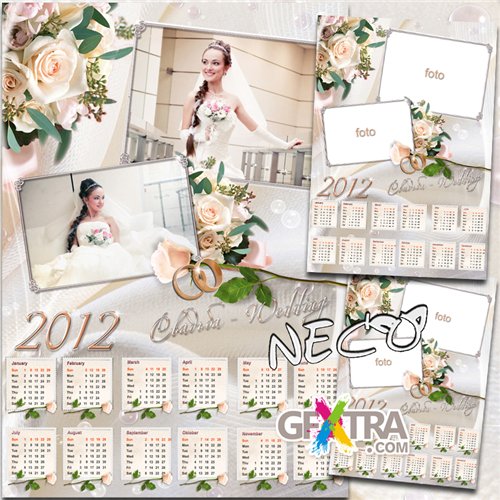 Stylish wedding calendar for two photos for 2012 - Happy Dream