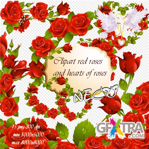 Clipart red roses and hearts of roses PNG