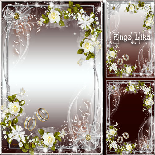 Wedding Frame - White Roses and Rings