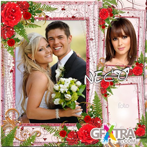 Flower frame with bright red roses - An unforgettable moment
