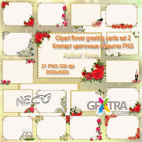 Clipart flower greeting cards set 2