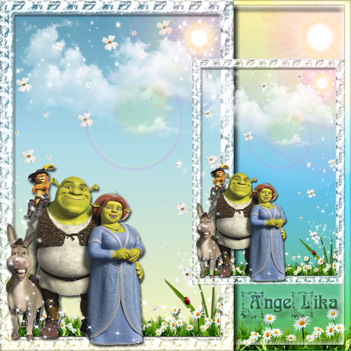 Kid\'s Frame for a Photo with Heroes of Cartoon Films - Shrek and company