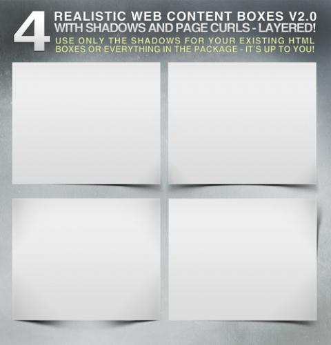 4 Realistic Web Content Boxes Shadows Pagecurls