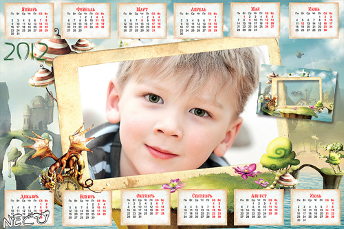 Children\'s calendar 2012 with cut for a photo - Island of the Dragon