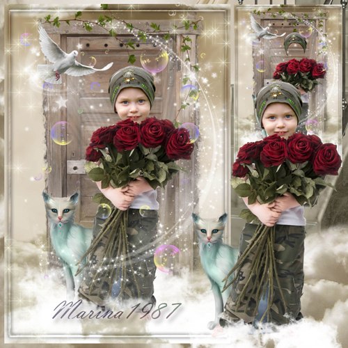 Children's PSD Template - a bouquet of red roses