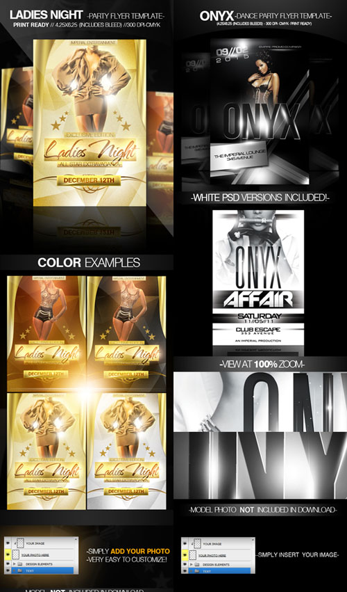 Onyx Flyer and Ladies Night Gold Party Flyer Templates