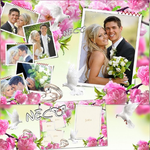 Wedding Frame for 6 photos with pigeons - Spring Melody 