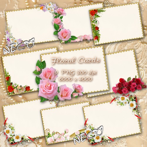 Clipart floral cards in gold within PNG