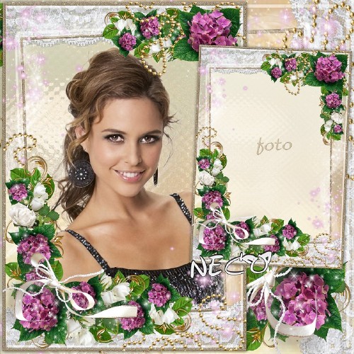  Flower frame with gold lace and beads - Amid all the beautiful flowers you do not have