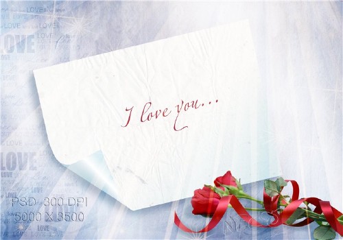 Gentle PSD source with red roses in red and gray colors - I love you