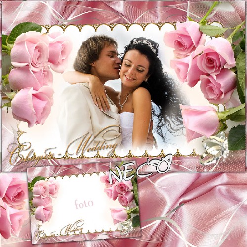 Wedding Frame - Pink roses blooming among our love 