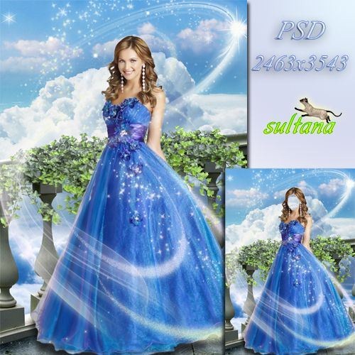 Template for Photoshop - Girl in a beautiful blue dress