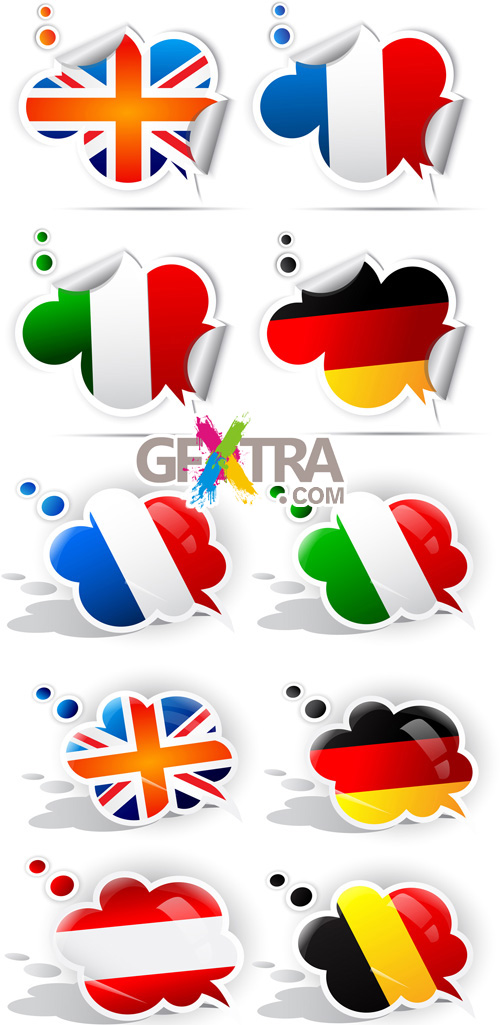 European Flags - Stickers Vector Set #47