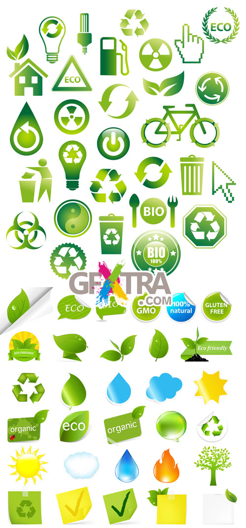 Green Bio Icons and Stickers Vector Pack