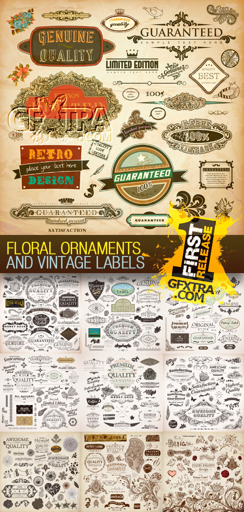 Amazing SS - Floral Ornaments &amp; Vintage Labels, 20xEPS