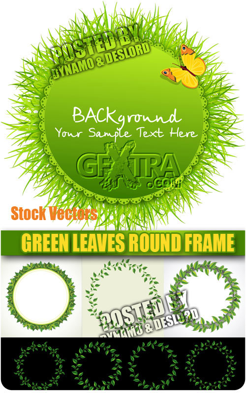 Green leaves round frame - Stock Vectors