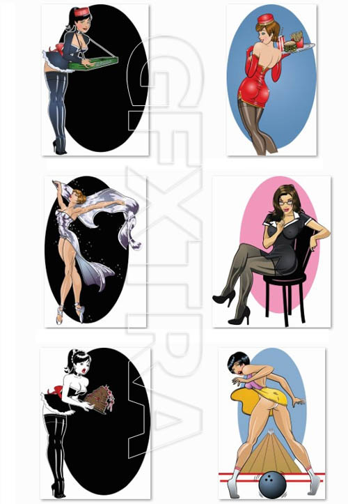 Girls style pin up vector, 17xEPS