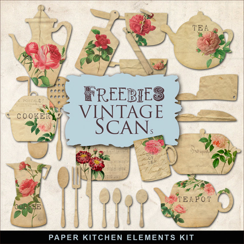Scrap-kit - Paper Kitchen Elements With Flowers For creative Design 2012