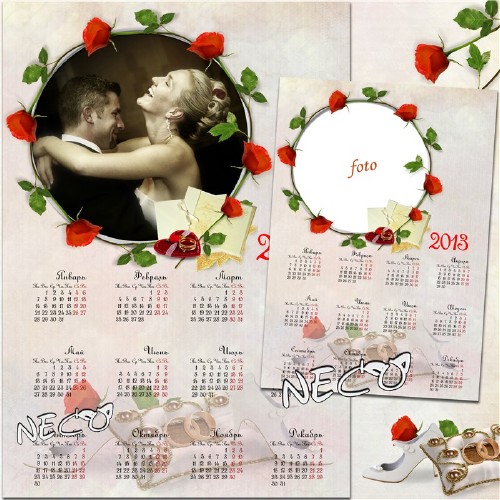 Stylish wedding scrap calendar frame of roses for 2013