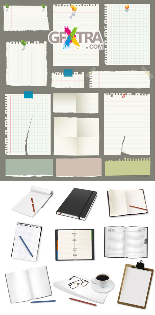 Big Set Notebooks, Supplies and Notes Vector