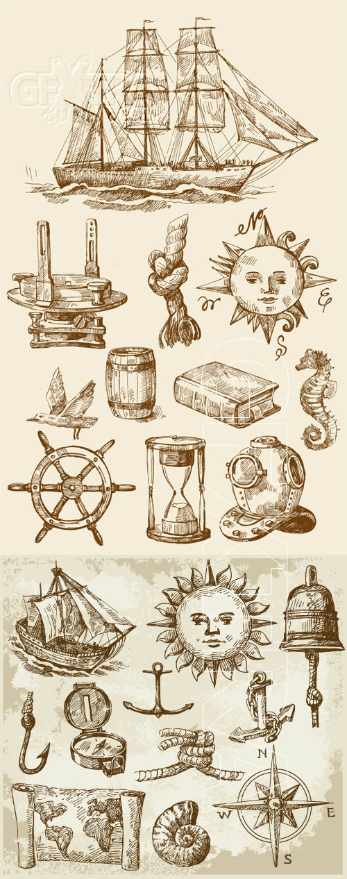 Vintage nautical design elements Vintage nautical design elements