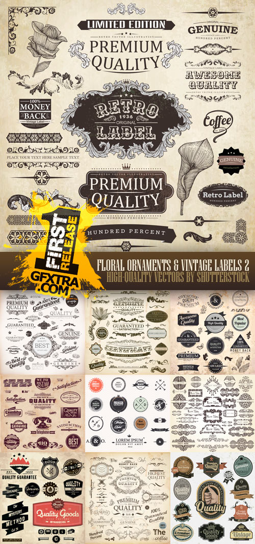 Amazing SS - Floral Ornaments &amp; Vintage Labels 2, 25xEPS