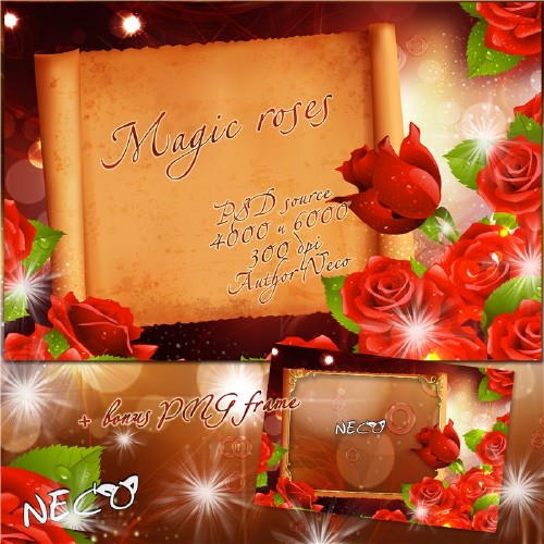 Bright PSD source with red roses - Magic roses