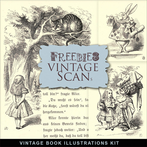 Scrap-Kit - Vintage Book Illustrations - Typographic Style Images in JPG