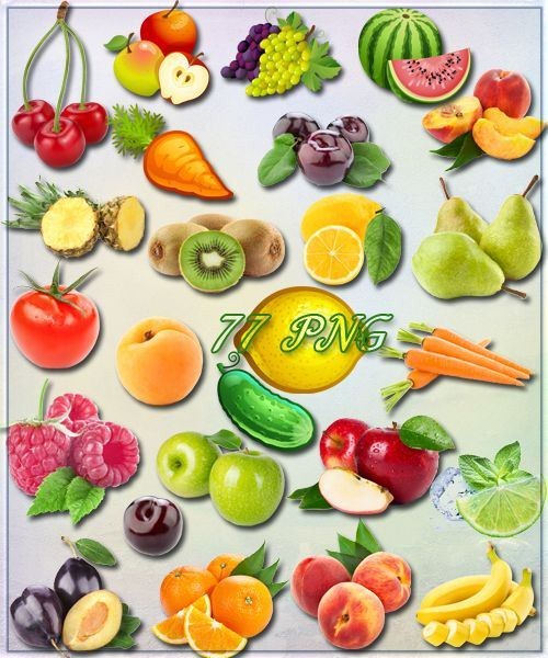 Clipart - Vegetables, fruits and berries on a transparent background