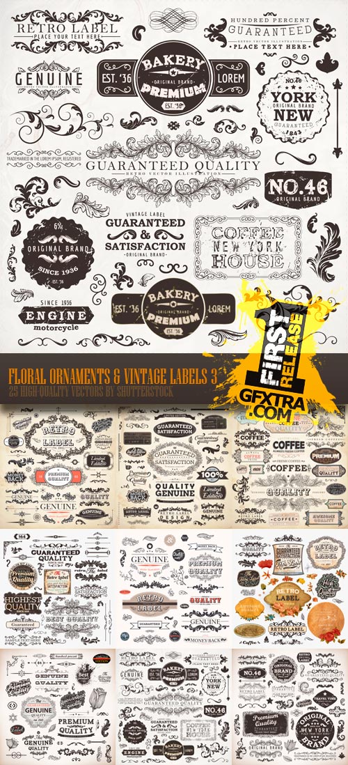 Amazing SS - Floral Ornaments &amp; Vintage Labels 3, 25xEPS