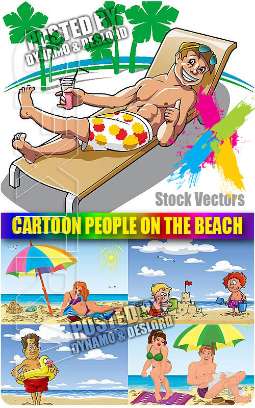 Cartoon people on the beach - Stock Vectors