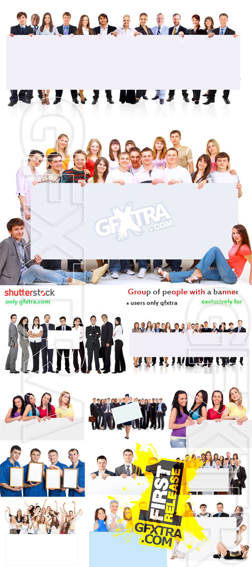 Group of People with a Banner - Shutterstock 25xJPGs