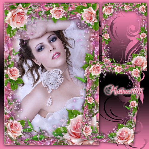 Flower frame for photo - Delicate pink roses